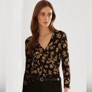 Lauren by Ralph Lauren Black Floral “Alayja” Wrap top.